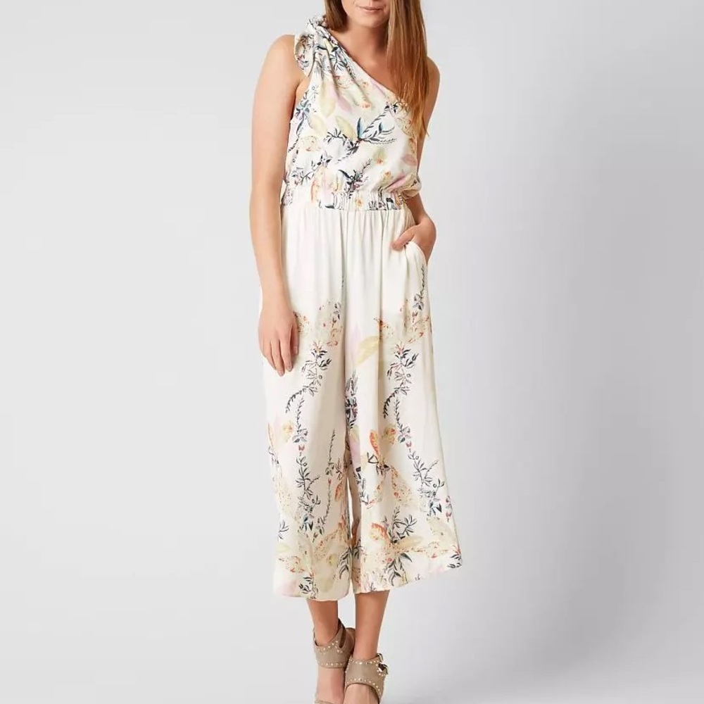 Free People Island Times Floral One Shoulder Cropped Jumpsuit